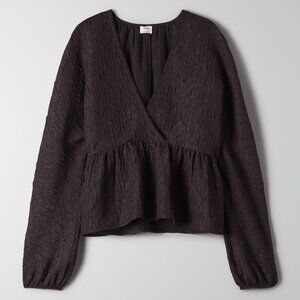 NWT Aritzia Wilfred Jacquard Peplum Black Blouse - Medium